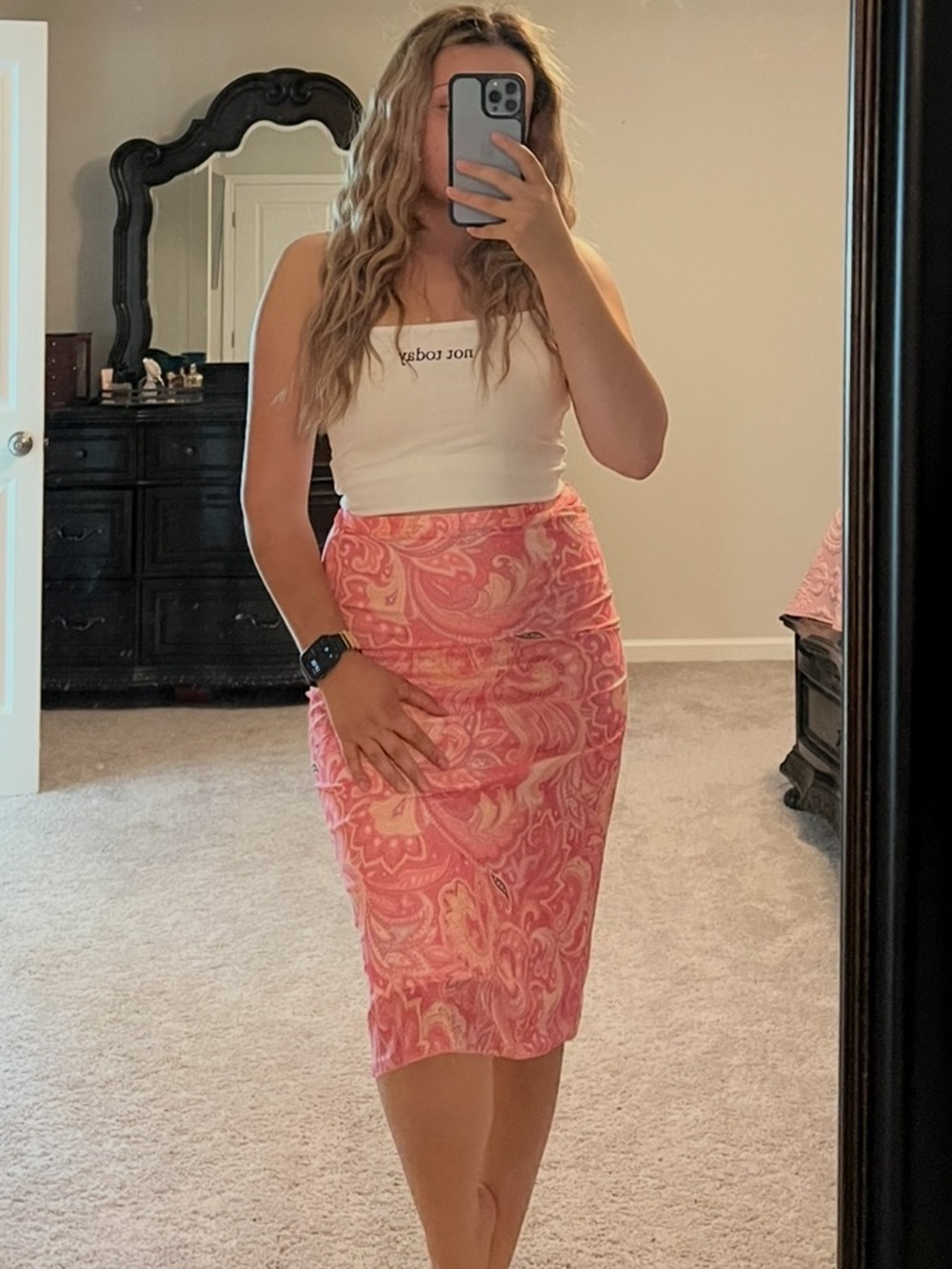 Pink Paisley Midi Skirt - Women